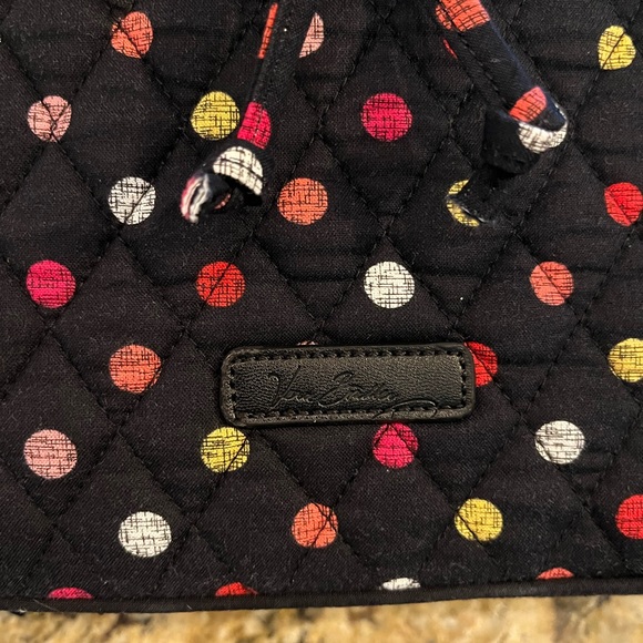 Vera Bradley Drawstring Backpack in Black Havana polka Dots bag - Picture 2 of 7